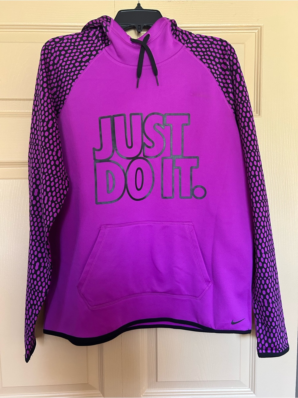 Nike Purple and Black Polka Sleeve Cowl Neck JUST DO IT Hoodie